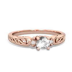 White Topaz Filligree Scroll Round 14K Rose Gold ring R0829