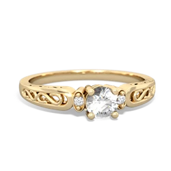 White Topaz Filligree Scroll Round 14K Yellow Gold ring R0829