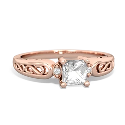 White Topaz Filligree Scroll Square 14K Rose Gold ring R2430