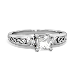 White Topaz Filligree Scroll Square 14K White Gold ring R2430