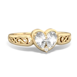 White Topaz Filligree 'One Heart' 14K Yellow Gold ring R5070