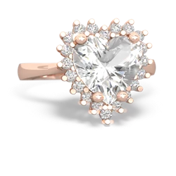 White Topaz Sparkling Halo Heart 14K Rose Gold ring R0391