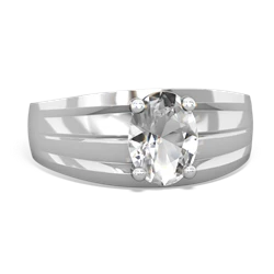 White Topaz Men's Two Lane 14K White Gold ring R0363