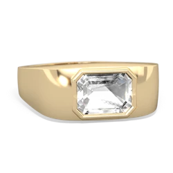 White Topaz Men's Emerald-Cut Bezel 14K Yellow Gold ring R0410