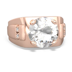 White Topaz Men's 9Mm Round 14K Rose Gold ring R1822