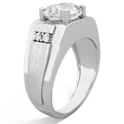 White Topaz Men's 9Mm Round 14K White Gold ring R1822