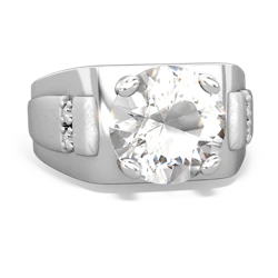 White Topaz Men's 9Mm Round 14K White Gold ring R1822