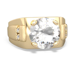 White Topaz Men's 9Mm Round 14K Yellow Gold ring R1822