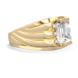 White Topaz Men's 9X7mm Emerald-Cut 14K Yellow Gold ring R1835