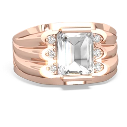 White Topaz Men's 9X7mm Emerald-Cut 14K Rose Gold ring R1835