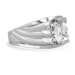 White Topaz Men's 9X7mm Emerald-Cut 14K White Gold ring R1835