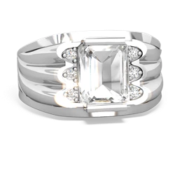 White Topaz Men's 9X7mm Emerald-Cut 14K White Gold ring R1835