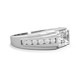 White Topaz Men's Diamond Channel 14K White Gold ring R0500