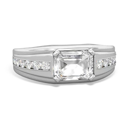 White Topaz Men's Diamond Channel 14K White Gold ring R0500