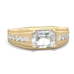 White Topaz Men's Diamond Channel 14K Yellow Gold ring R0500