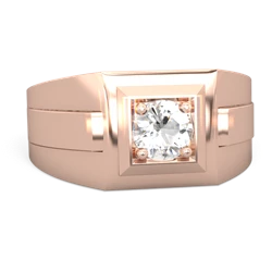 White Topaz Men's Squared Circle 14K Rose Gold ring R0480