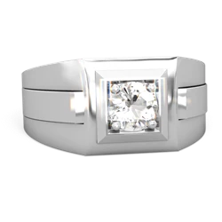 White Topaz Men's Squared Circle 14K White Gold ring R0480