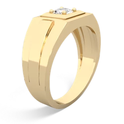 White Topaz Men's Squared Circle 14K Yellow Gold ring R0480