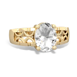 White Topaz Art Deco Filigree 14K Yellow Gold ring R2322