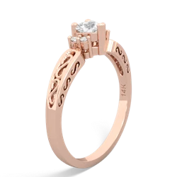 White Topaz Filligree Scroll Heart 14K Rose Gold ring R2429