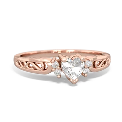 White Topaz Filligree Scroll Heart 14K Rose Gold ring R2429