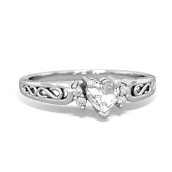 White Topaz Filligree Scroll Heart 14K White Gold ring R2429