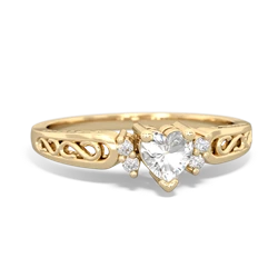 White Topaz Filligree Scroll Heart 14K Yellow Gold ring R2429