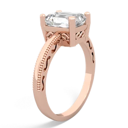 White Topaz Milgrain Scroll 14K Rose Gold ring R2338