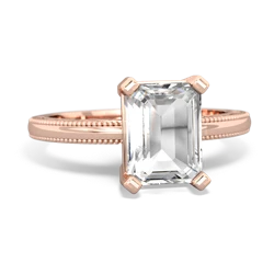 White Topaz Milgrain Scroll 14K Rose Gold ring R2338