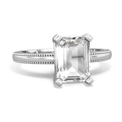 White Topaz Milgrain Scroll 14K White Gold ring R2338