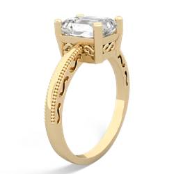 White Topaz Milgrain Scroll 14K Yellow Gold ring R2338