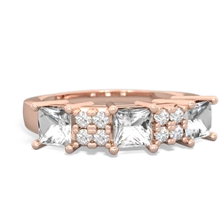 White Topaz Three Stone Diamond Cluster 14K Rose Gold ring R2592