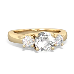 White Topaz Diamond Three Stone Round Trellis 14K Yellow Gold ring R4018