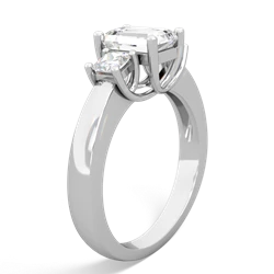 White Topaz Diamond Three Stone Emerald-Cut Trellis 14K White Gold ring R4021