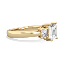 White Topaz Diamond Three Stone Emerald-Cut Trellis 14K Yellow Gold ring R4021