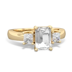 White Topaz Diamond Three Stone Emerald-Cut Trellis 14K Yellow Gold ring R4021