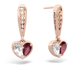 White Topaz Filligree Heart 14K Rose Gold earrings E5070