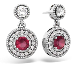 White Topaz Halo Dangle 14K White Gold earrings E5319