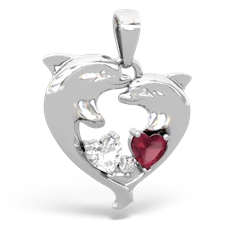 White Topaz Dolphin Heart 14K White Gold pendant P5820