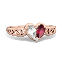 White Topaz Filligree 'One Heart' 14K Rose Gold ring R5070