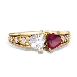 White Topaz Heart To Heart 14K Yellow Gold ring R3342