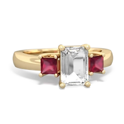 White Topaz Three Stone Emerald-Cut Trellis 14K Yellow Gold ring R4021