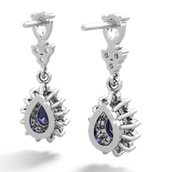 White Topaz Halo Pear Dangle 14K White Gold earrings E1882