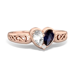 White Topaz Filligree 'One Heart' 14K Rose Gold ring R5070