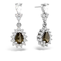 White Topaz Halo Pear Dangle 14K White Gold earrings E1882