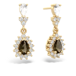 White Topaz Halo Pear Dangle 14K Yellow Gold earrings E1882