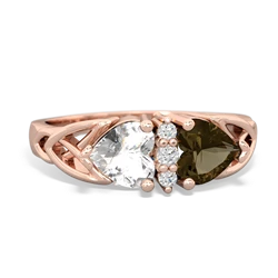 White Topaz Celtic Knot Double Heart 14K Rose Gold ring R5040