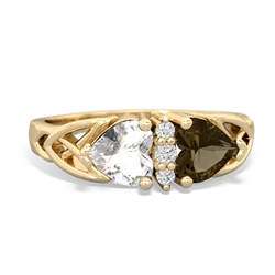 White Topaz Celtic Knot Double Heart 14K Yellow Gold ring R5040