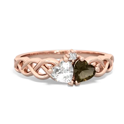 White Topaz Heart To Heart Braid 14K Rose Gold ring R5870