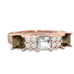 White Topaz Three Stone Diamond Cluster 14K Rose Gold ring R2592